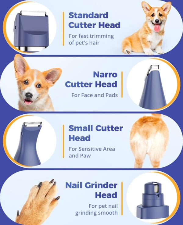 oneisall Small Dog Clippers, Quiet Cordless Dog Paw Trimmer & Nail Grinder, Dog Grooming Kit for Small Dogs with Guards, 2 Speed Dog Trimmers for Small Dogs(Blue) - Image 3