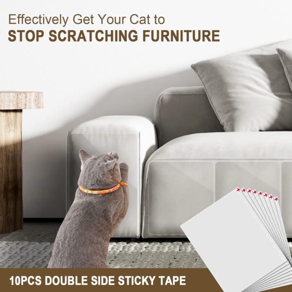 Anti Cat Scratch Furniture Protectors from Cats, 10 Pcs Cat Scratch Deterrent Tape, Couch Protector for Cats, Double Sided Sofa Anti Scratching Sticky Tape, Sticky Paws Training Pet Safe - Image 7