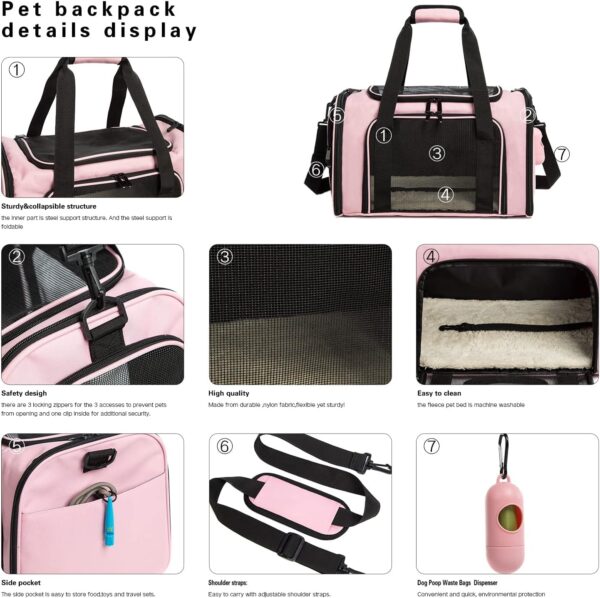 Cat Carrier Dog Carrier Pet Carrier Cat Bags for Small Medium Cats Dogs Puppies of 15 Lbs,of Airline Approved Small Dog Bag Soft Sided,Collapsible Travel Puppy Carrier (Medium, Pink) - Image 3