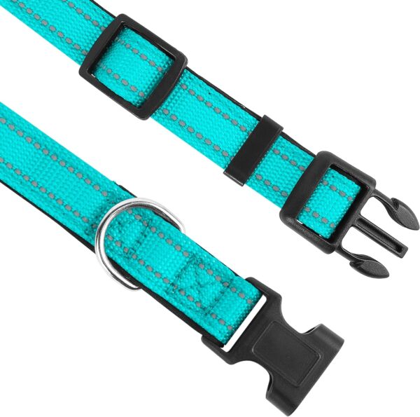 Reflective Dog Collar, Adjustable Soft Neoprene Padded Nylon Pet Collars with Buckle for Small Dogs, Teal,S - Image 3