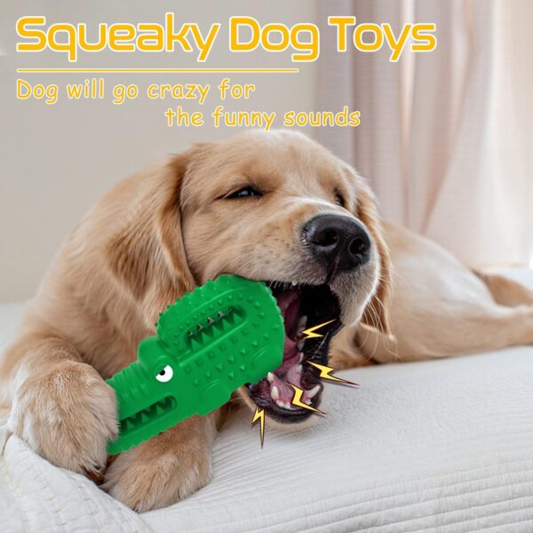 Dog Toys, Squeaky Indestructible Dog Chew Toys for Aggressive Chewers, Tough Alligator Rubber Teething Chew Dog Toys for Large Medium Small Dog (Green crocodile) - Image 2