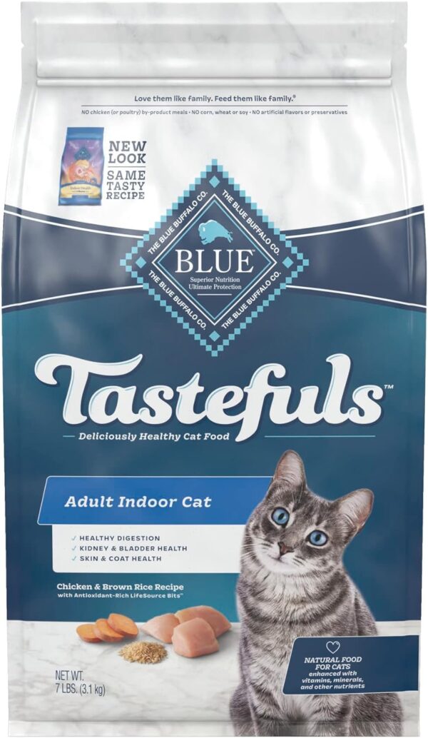 Blue Buffalo Tastefuls Natural Dry Food for Adult Indoor Cats, Chicken & Brown Rice Recipe, 7-lb. Bag