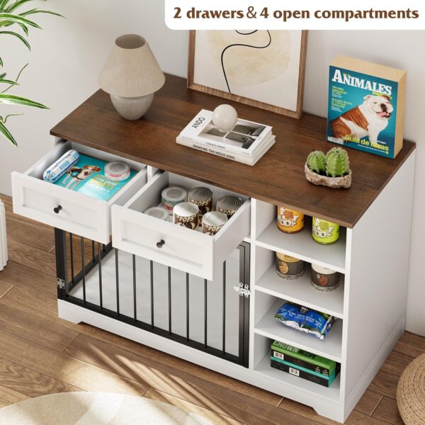 IDEALHOUSE Large Dog Crate Furniture, 47” Dog Crate with 2 Drawers and 4 Shelves, Heavy Duty Wooden Dog Crate, Decorative Dog Indoor Kennel Furniture Indoor with Storage, White - Image 3