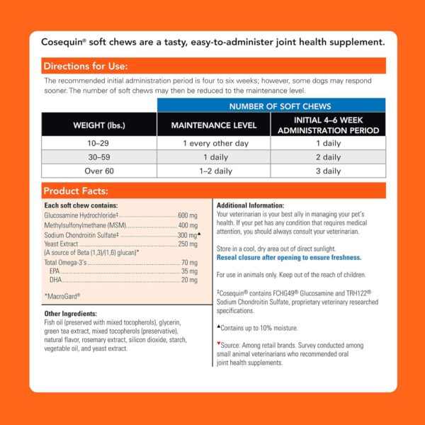 Cosequin Senior Joint Health Supplement for Senior Dogs - With Glucosamine, Chondroitin, Omega-3 for Skin and Coat Health and Beta Glucans for Immune Support, 60 Soft Chews - Image 6