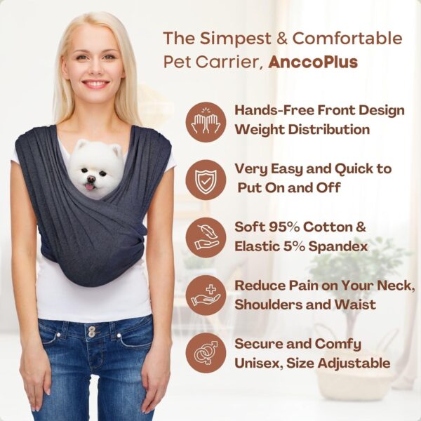 Front Facing Dog Sling Carrier, Hands Free Cat Carrier, Size Adjustable, Reducing Back Pain, Premium Cotton, Safe and Soft (Regular, Charcoal Black) - Image 3