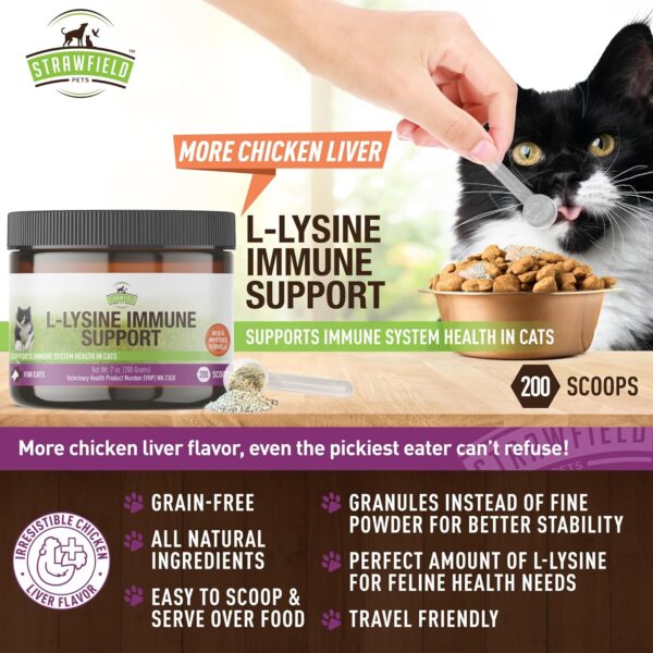 Strawfield Pets L-Lysine for Cats Supplement Powder Granules for Cat Cold, Sneezing, Congestion, Running Nose, Respiratory, Allergy Relief | Cats & Kittens of All Ages | Cat Health Supplies - Image 2