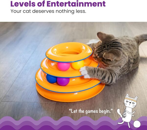 Catstages Tower of Tracks Interactive 3-Tier Cat Track Toy with Spinning Balls, Orange - Image 2