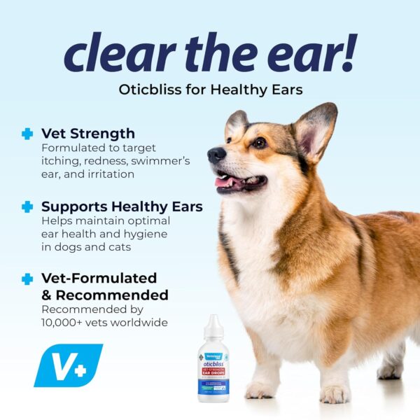 Vetnique Oticbliss Cat & Dog Ear Infection Treatment Drops - with 1% Hydrocortisone & MicroSilver BG for Dog Yeast Ear Infections - Vet Recommended Cat & Dog Ear Cleaner for Itchy Ear Relief - Image 2