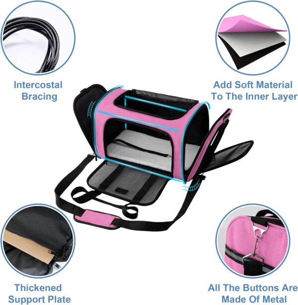 Dog Carrier Cat Carriers Airline Approved Pet Carrier for Small Medium Dogs Cats Under 15Lbs Puppies Collapsible Soft Sided TSA Travel Puppy Carrier Bag (Medium, Pink) - Image 3