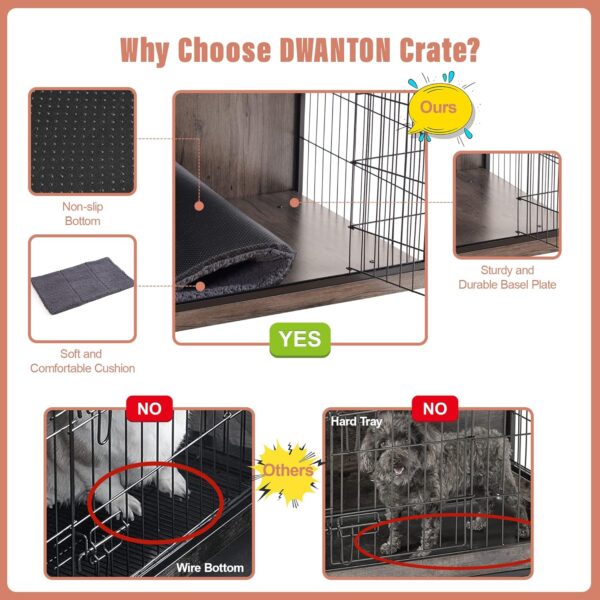 DWANTON Dog Crate Furniture with Cushion, Wooden Crate with Double Doors, Dog Kennel Indoor for Small/Medium/Large Dog, End Table, Small, 27.2" L, Dark Grey - Image 4