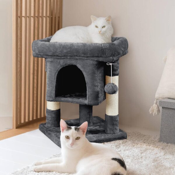 Yaheetech 23.5in Cat Tree Tower, Cat Condo with Sisal-Covered Scratching Posts, Cat House Activity Center Furniture for Kittens, Cats and Pets - Dark Gray - Image 2