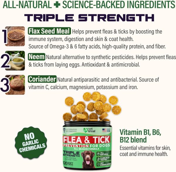 Flea and Tick Prevention for Dogs Chewables -Made in USA- Natural Dog Flea and Tick Treatment - Oral Flea Pills - Vet Recommended Flea and Tick Chews - All Breeds & Sizes - 120 Soft Treats (Chicken) - Image 3