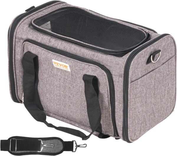 VEVOR Airline Approved PetCarrier with Wheels,Rolling CatDog Carrier,PetTravel Carrier on Wheels with Upgraded Wheels and Telescopic Handle,Expandable Carrier for under 25lbs-Grey,17.5"Lx11.2"Wx11.4"H - Image 9