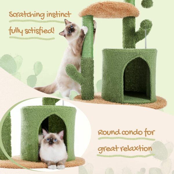 PAWZ Road Cat Tree 32 Inches Cactus Cat Tower with Sisal Covered Scratching Post, Cozy Condo, Plush Perches and Fluffy Balls for Indoor Cats - Image 5