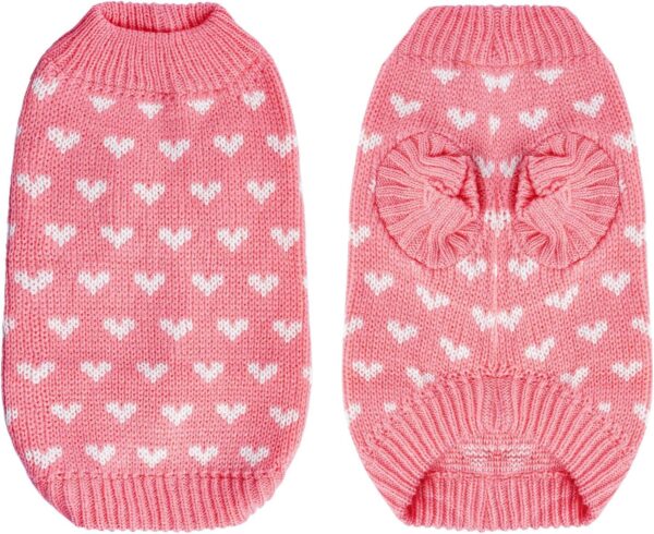 Dog Knitted Sweater Heart Puppy Sweater Warm Soft Pet Holiday Clothes for Small Cats and Dogs (Pink, S) - Image 2