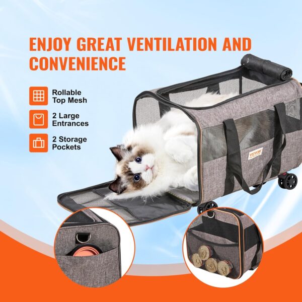 VEVOR Airline Approved Dog Carrier With Wheels for Under 22lbs, Rolling Pet Carrier Cat Carriers on Wheels, TSA Approved Foldable Pet Travel Carrier With Telescope Handle and Upgraded Wheels - Image 3