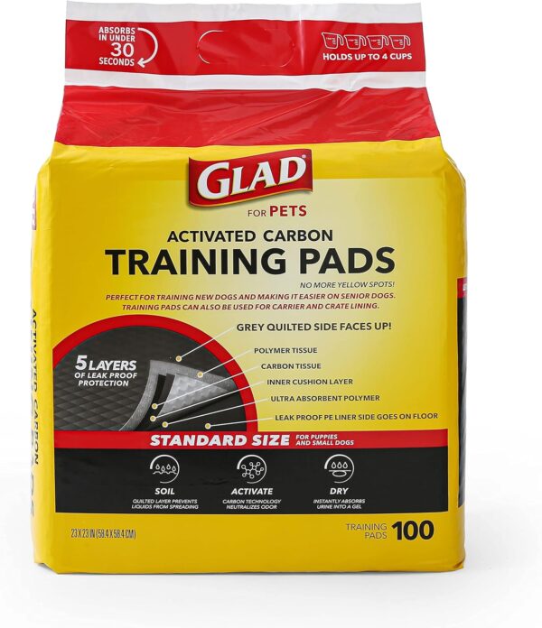 Glad for Pets Black Charcoal Training Pads for Dogs - Super Absorbent & Odor Neutralizing Dog Potty Pads, Leak-Resistant Puppy Pee Pads, Pheromone Attractant for Easy Training, 23" x 23" - 100 Count - Image 8