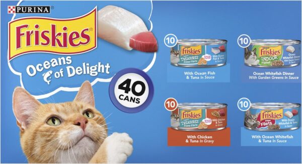 Purina Friskies Wet Cat Food Variety Pack, Oceans of Delight Flaked & Prime Filets - 5.5 oz. Cans (Pack of 40)