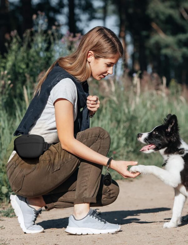 Dog Treat Pouch with Training Clicker, Upgrade Stronger Magnetic Closure to Avoid Spilling, 1.67 Cup Silicone Treat Bag Fanny Pack with Waist Belt for Pet Training Walking (Black) - Image 3