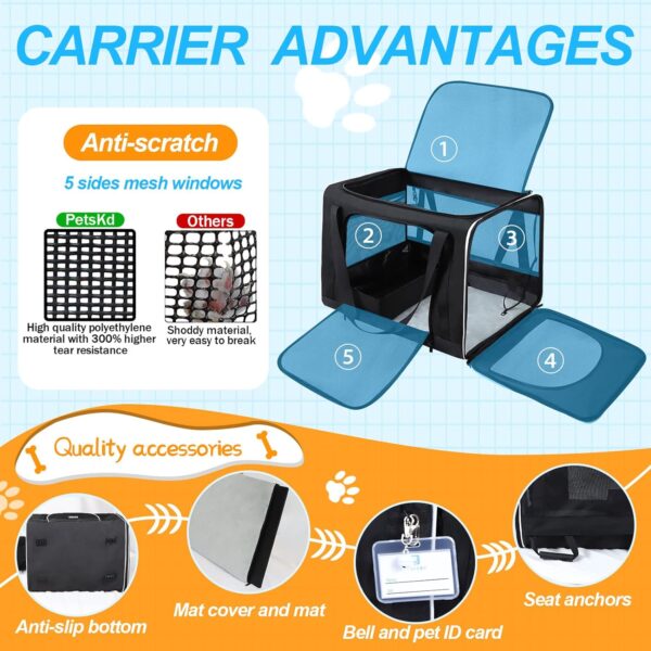 24"x17"x17" Pet Carrier for Large Cats or Medium Dogs - Car Travel Carrier with Litter Box, Bowl, and Locking Zipper - Image 4