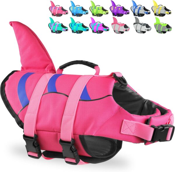 Fragralley Dog Life Jacket Shark, Dog Life Vest Adjustable Ripstop, Dog Swimming Safety Vest with Superior Buoyancy & Rescue Handle for Small Medium Large Dogs, Swim, Pool, Beach, Boating