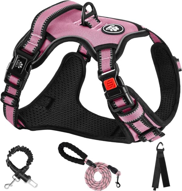 NESTROAD No Pull Dog Vest Harness with Leash, Reflective No-Choke Pet Harness with Easy Control Soft Handle for Small Medium Large Dogs (Medium, Pink)