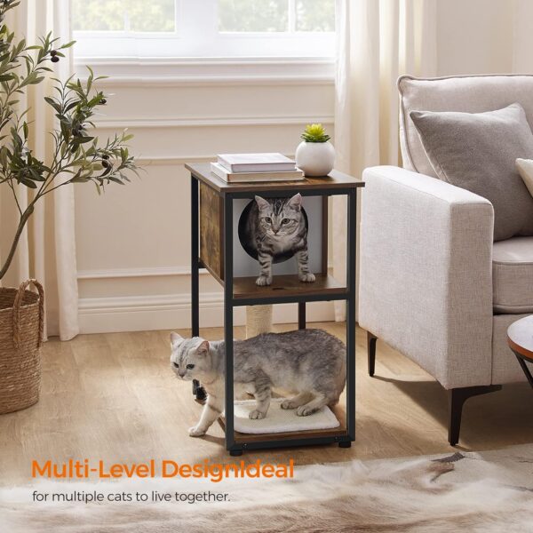 Feandrea Cat Tree and End Table, Cat Tower with Scratching Post and Mat, Cat Condo, Nightstand, for Living Room, Bedroom, Industrial Style, Rustic Brown UPCT111H01 - Image 3