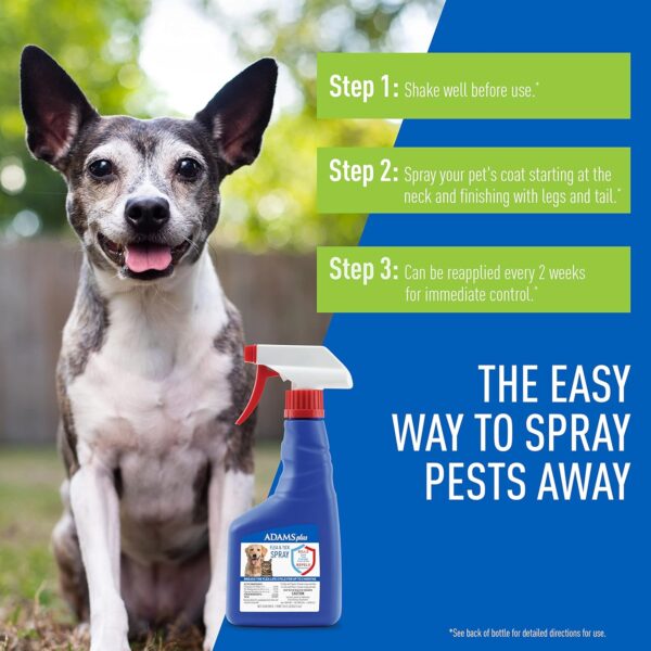 Adams Plus Flea & Tick Spray For Dogs and Cats | Kills Adult Fleas, Flea Eggs, Flea Larvae, Ticks, and Repels Mosquitoes For Up To 2 Weeks | Controls Reinfestation For Up To 2 Months | 16 Oz - Image 3