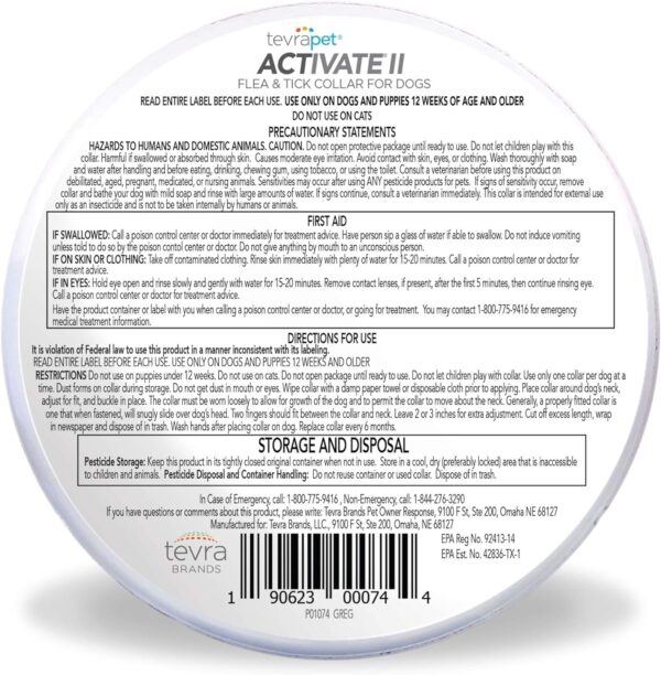 TevraPet Activate II Flea and Tick Collar for Dogs, 12 Months Prevention, 2 Count, One Size Fits All - Image 2