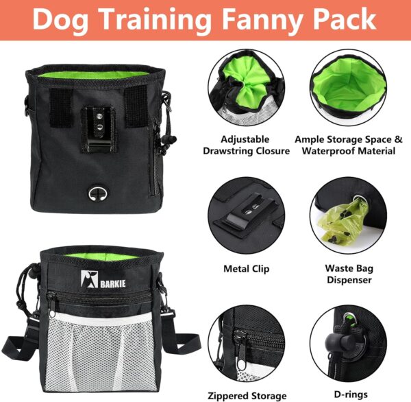 BARKIE Dog Training Kit - Treat Pouch, Pet Training Fanny Pack, 2 Puppy Training Clickers, Ultrasonic Silent Whistle, 2-in-1 Whistle Clicker, Clicker Training Guide Booklet, Dog Poop Bag (Black) - Image 2