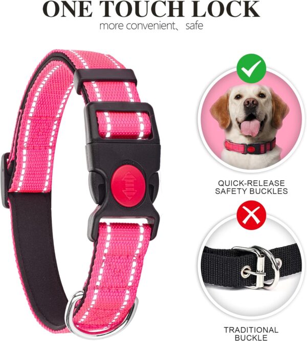 2 Pack Reflective Dog Collars for Medium Dogs Girl Boys,Nylon Durable Soft Padded Neoprene Male Female Dog Collars for Small Puppy Extra Large Dogs with Quick Release Safety Buckle,Pink,Blue,M - Image 3