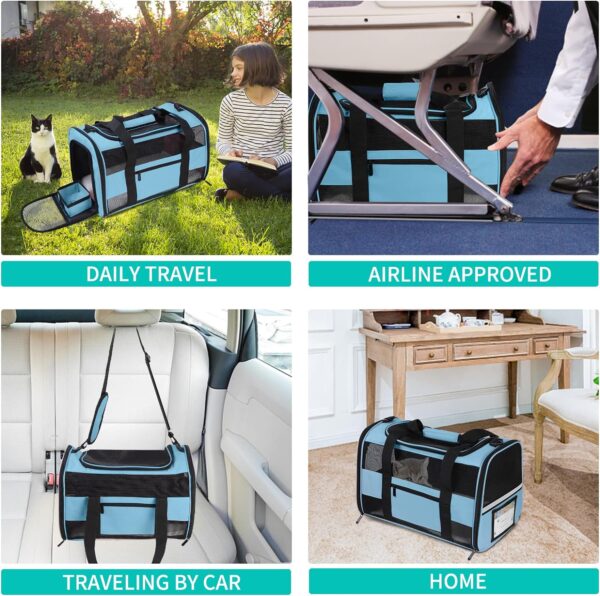 Cat Carrier Soft Sided Carrier for Small Medium Cats Puppies Dogs Up to 15 Lbs, TSA Airline Approved Pet Carrier Collapsible Travel Puppy Carrier Bag, Blue - Image 6