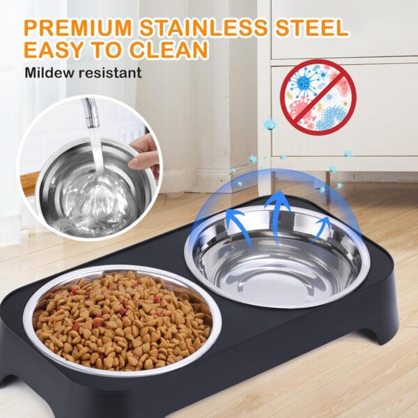 Dog Bowls, Dog Feeder with 2 Stainless Steel Dog Food Bowls, Dog Feeding & Watering Supplies for Small to Medium Sized Dogs and Cats, 3 Inches Tall, Black - Image 3