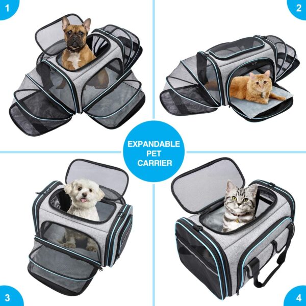 Airline Approved Pet Carrier, Large Soft Sided Pet Travel TSA Carrier 4 Sides Expandable Cat Collapsible Carrier with Removable Fleece Pad and Pockets for Cats Dogs and Small Animals - Image 8