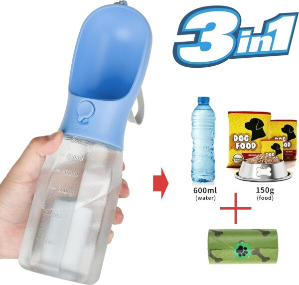 Dog Water Bottle with Food Container, Portable Pet Dog Water Dispenser for Outdoor Walking,Hiking,Travel,Puppy essentials,Puppy supplies,Replaceable Waste Bags - Image 3