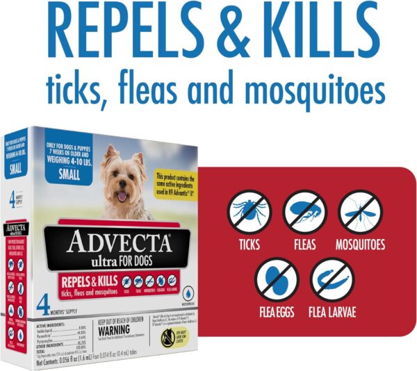 Ultra Flea And Tick Prevention For Dogs - Dog and Puppy Treatment and Control - Mosquito Repellent - Small, Fast Acting Waterproof Topical Drops, 4 Month Supply - Image 3