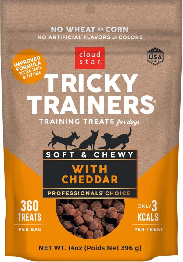 Cloud Star Tricky Trainers Soft & Chewy Dog Training Treats 14 oz Pouch, Cheddar Flavor, Low Calorie Behavior Aid with 360 treats