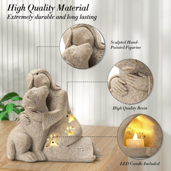 Dog Memorial Gift, Granite Sculpture, Hand-Sculpted Resin Pet Loss Sympathy Gift with LED Candle Holder, Home Decor for Pet Owners - Image 3