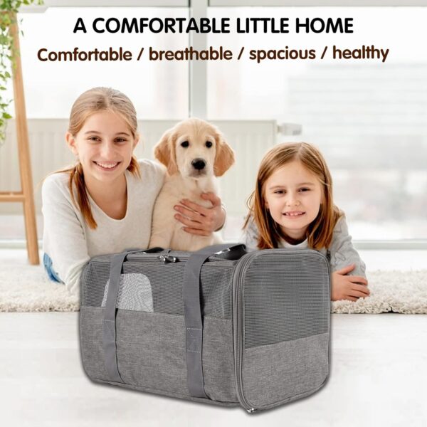 Cat Carrier, Soft-Sided Airline Approved Pet Carrier Case with 4 Ventilated Windows for Cats and Dogs Under 10-25Lbs (17.0 L x 11.0 W x 11.0 H Inch, Grey) - Image 5