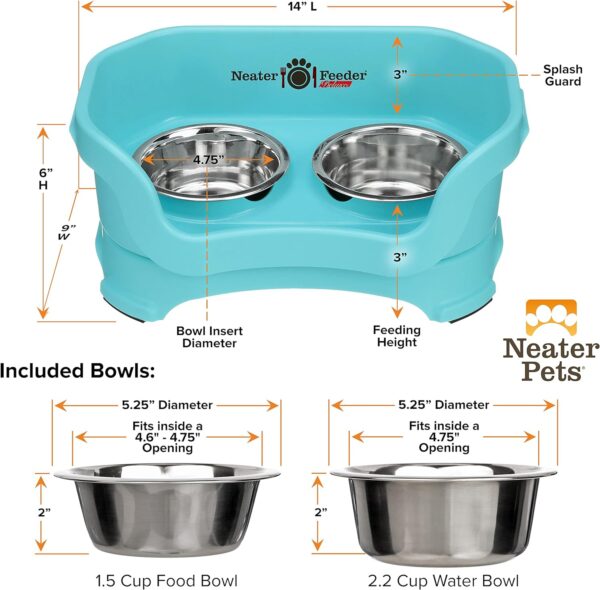 Neater Feeder - Deluxe Model - Mess-Proof Dog Bowls (Small, Aquamarine) - Made in USA - Elevated, No Spill, Non-Tip, Non-Slip, Raised Stainless Steel Food & Water Pet Bowls - Image 7