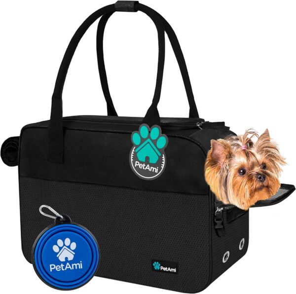 PetAmi Dog Purse Carrier for Small Dogs, Airline Approved Soft Sided Pet Carrier with Pockets, Ventilated Dog Carrying Bag for Puppy Cat, Dog Travel Supplies Bag, Sherpa Bed, Max 12 lbs, Black