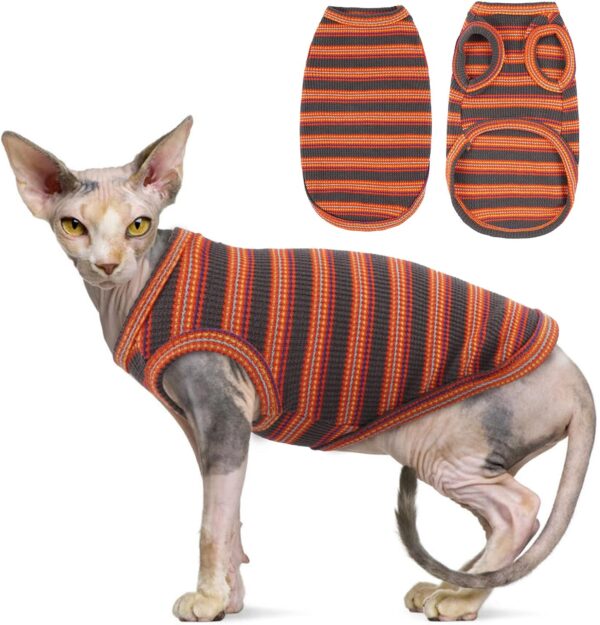 Sphynx Cat Clothes, Breathable Hairless Cat Shirts, Stripe Kitten T-Shirts Sleeveless, Pullover Cat Sweaters, Pet Summer Apparel for Sphynx, Cornish Rex, Devon Rex, Peterbald, Small Dogs