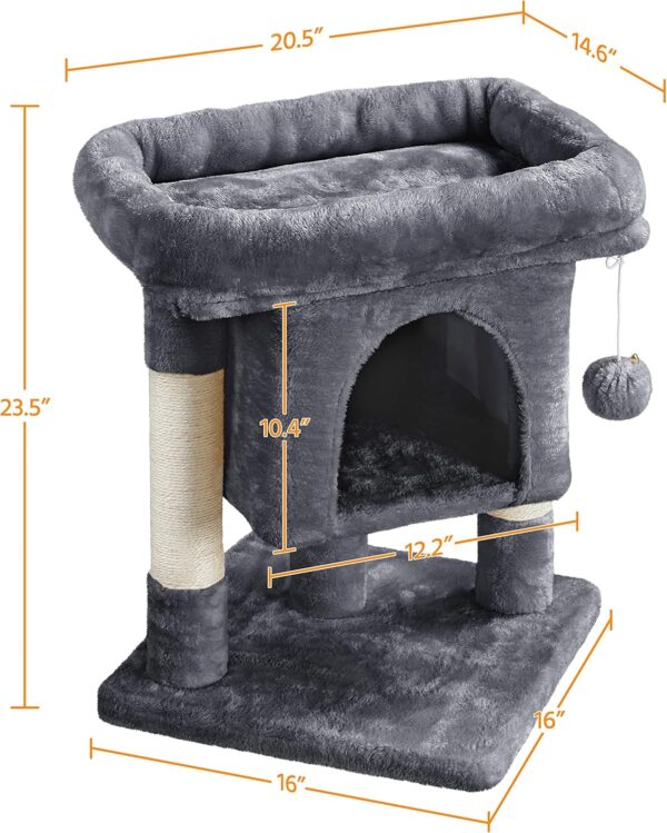 Yaheetech 23.5in Cat Tree Tower, Cat Condo with Sisal-Covered Scratching Posts, Cat House Activity Center Furniture for Kittens, Cats and Pets - Dark Gray - Image 3