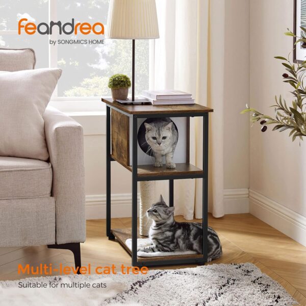 Feandrea Cat Tree and End Table, Cat Tower with Scratching Post and Mat, Cat Condo, Nightstand, for Living Room, Bedroom, Industrial Style, Rustic Brown UPCT111H01 - Image 2