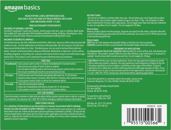 Amazon Basics Flea and Tick Topical Treatment for Cats (over 1.5 pounds), 3 Count (Previously Solimo) - Image 2