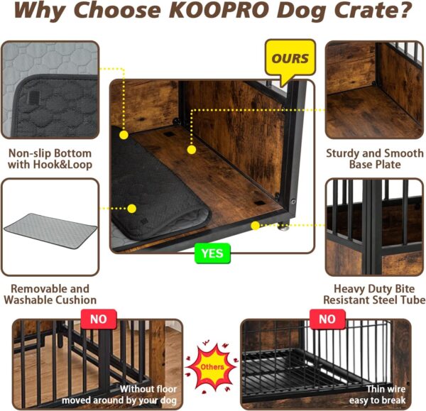 KOOPRO 40 Inch Dog Crate Furniture with Cushion for Large Medium Dogs, Wooden Heavy Duty Dog Kennel with Double Doors, Decorative Pet House Dog Cage Side End Table Indoor, Sliding Door Chew-Resistant - Image 5