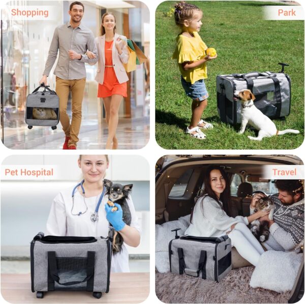 COOLBEBE Cat Dog Carrier with Upgraded Wheel, Collapsible Airline Approved Pet Carriers for Small Dogs and Cats,Soft Animal Travel Carrier Bag for Flight Outdoor Camping (Grey) - Image 2