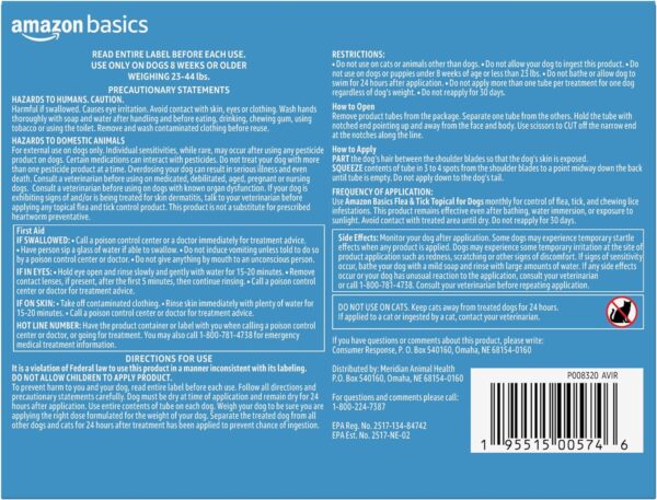 Amazon Basics Flea and Tick Topical Treatment for Medium Dogs (23-44 pounds), 6 Count (Previously Solimo) - Image 2