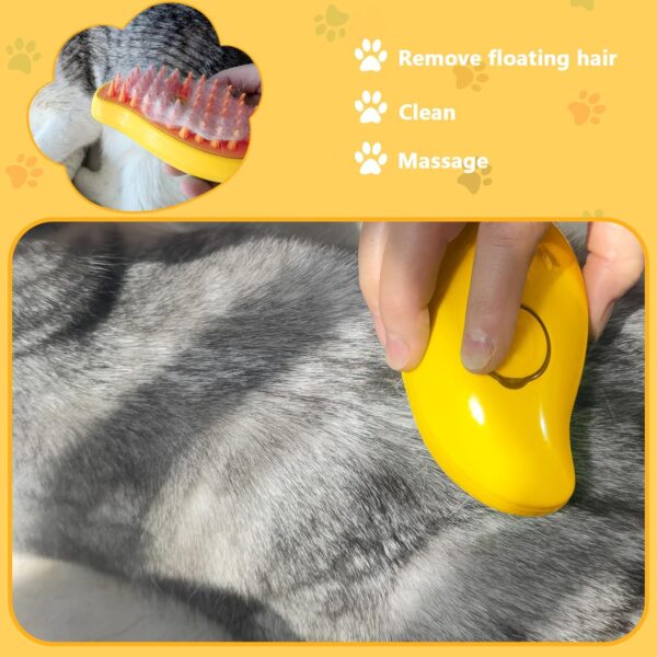 Cat Mist Brush, 3 in 1 Cat Comb for Massage, Self Cleaning Cat Brush with Water, Rechargeable Silicone Dog Steam Brush, Cat Bath Brush Eliminates Flying and Tangled Hair Cat Grooming Comb(Yellow) - Image 4