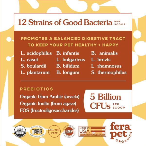 Fera Pets Organic Probiotics for Dogs & Cats - Cat & Dog Probiotic Supplement with 12 Strains & Prebiotics for Your Pet’s Digestion - 60 Scoops​ - Image 3